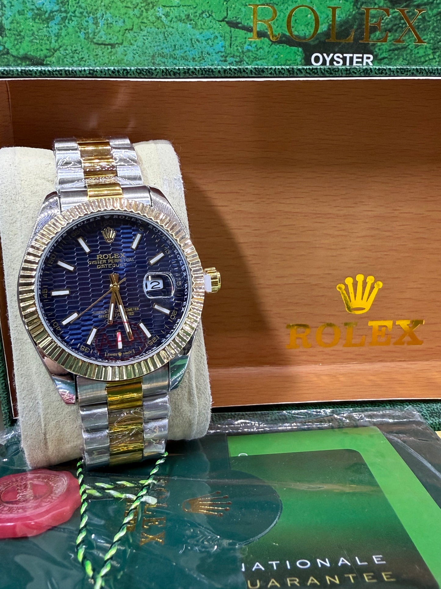 Date just 41mm two tone blue motif dial