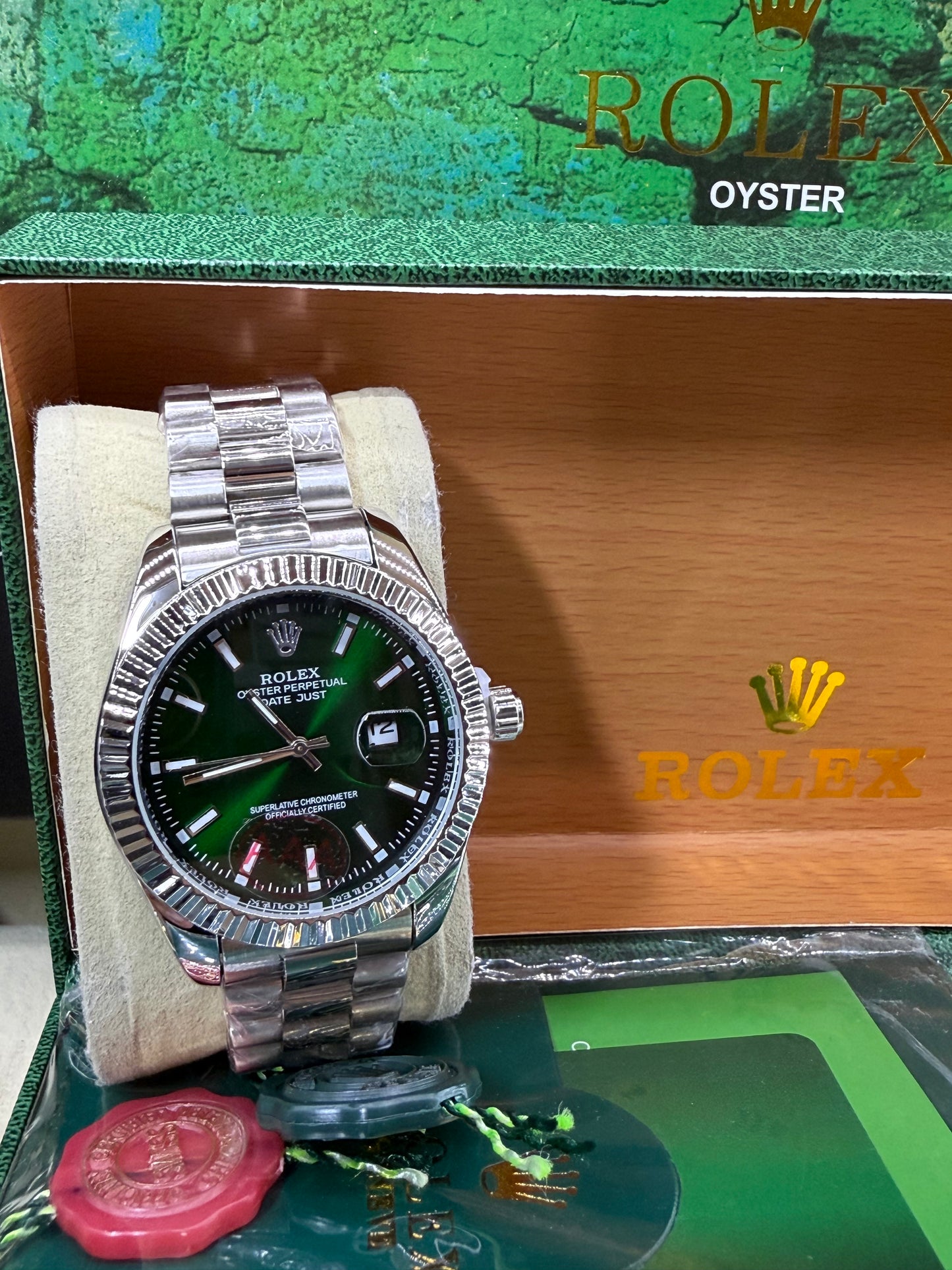 Date just 41mm steel green dial