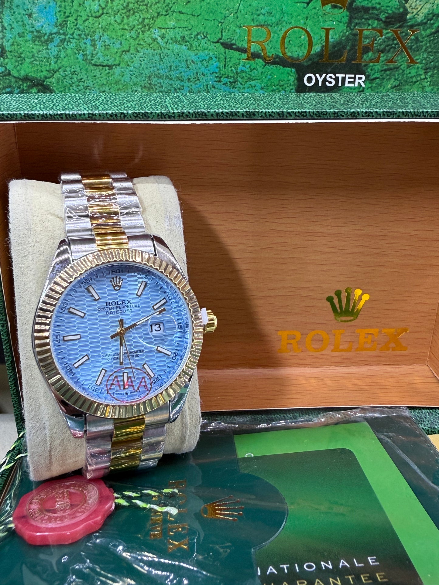 Date just 41mm two tone sky motif dial