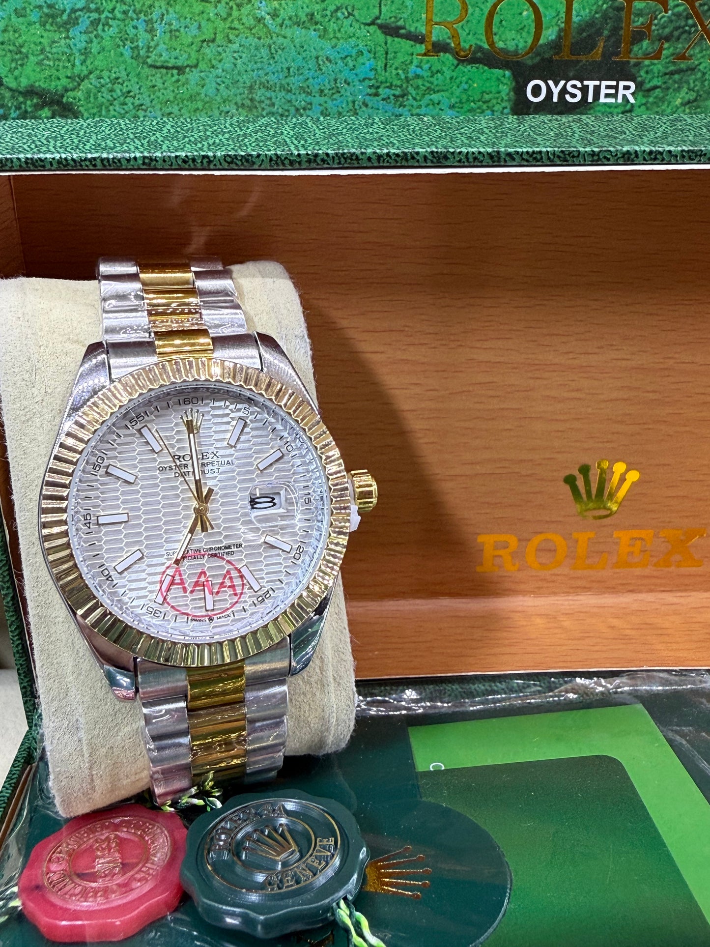 Date just 41mm two tone white motif dial