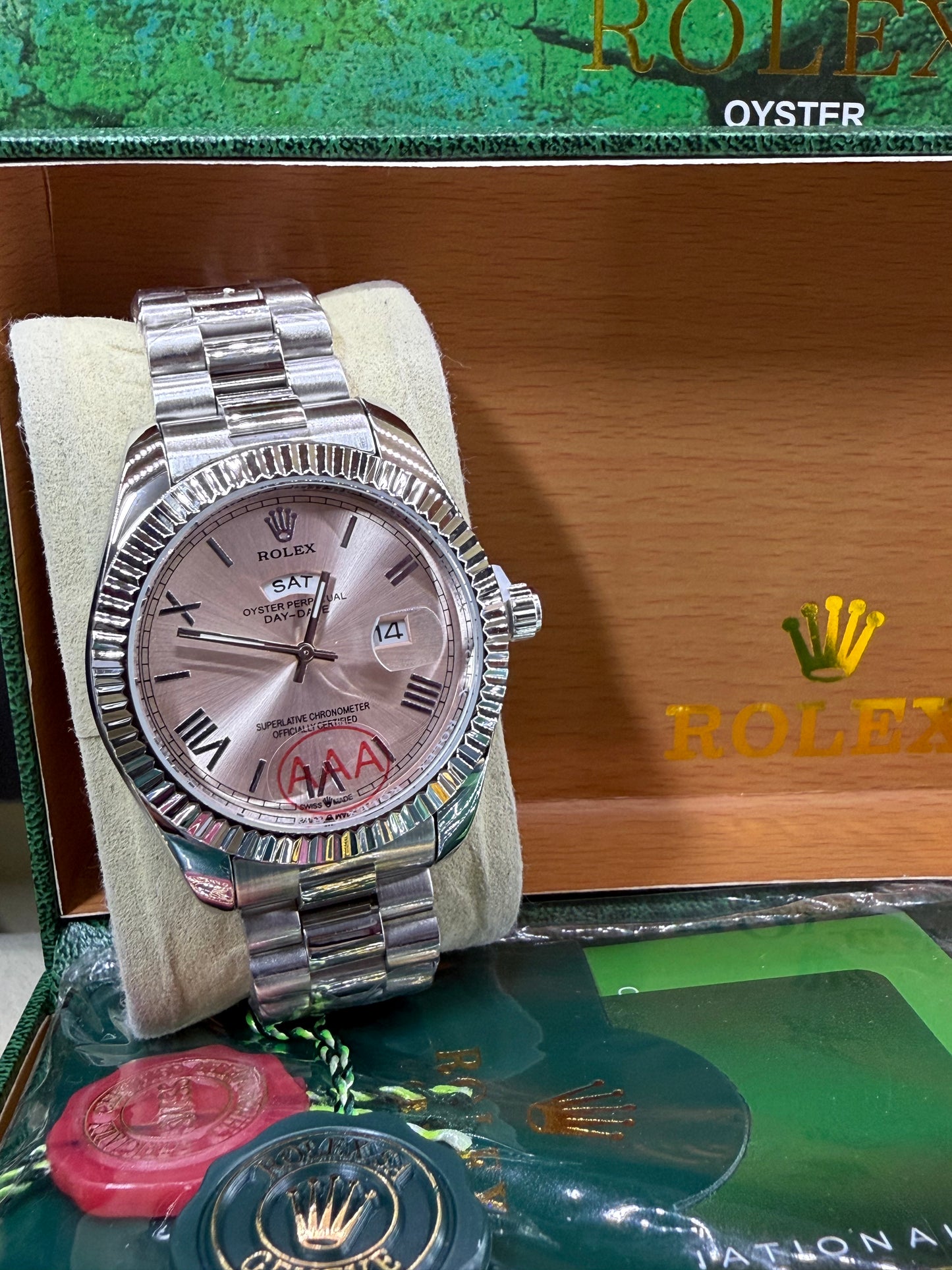 Day date 41mm pink arabic dial