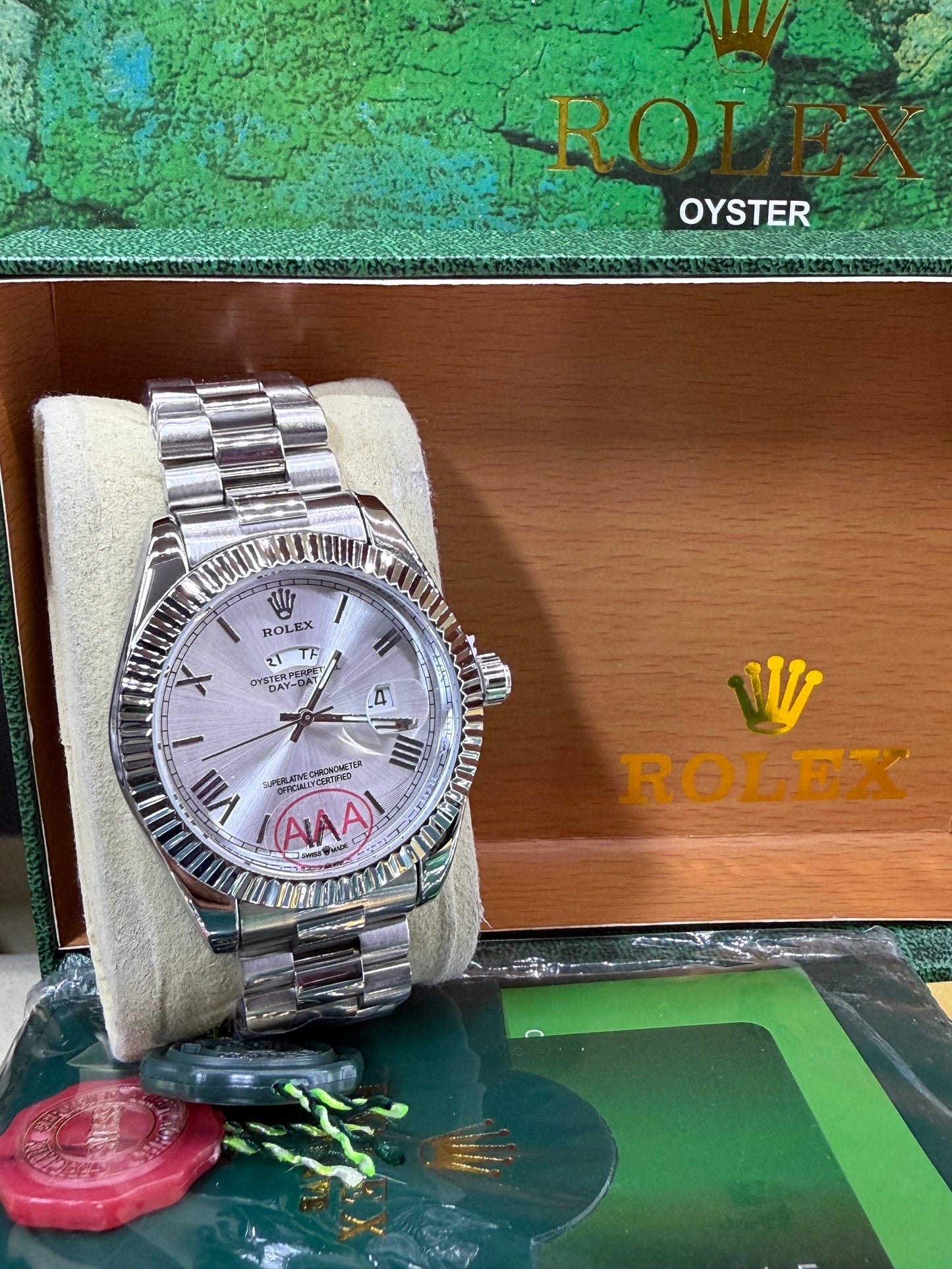 Day date 41mm silver arabic dial
