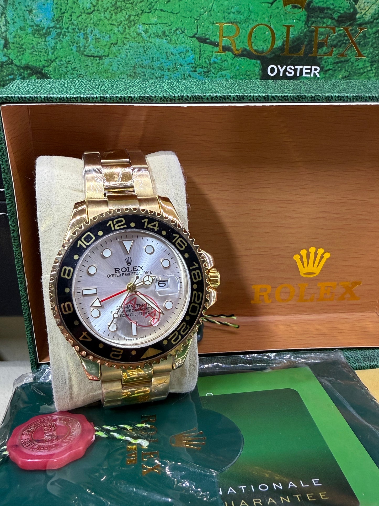 GMT master II 40mm gold silver dial