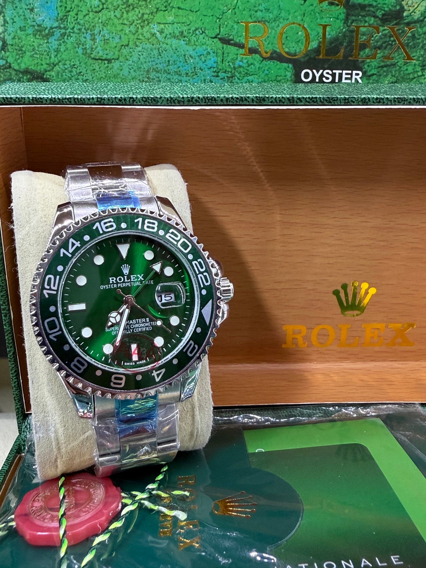 Gmt master II 40mm steel green dial
