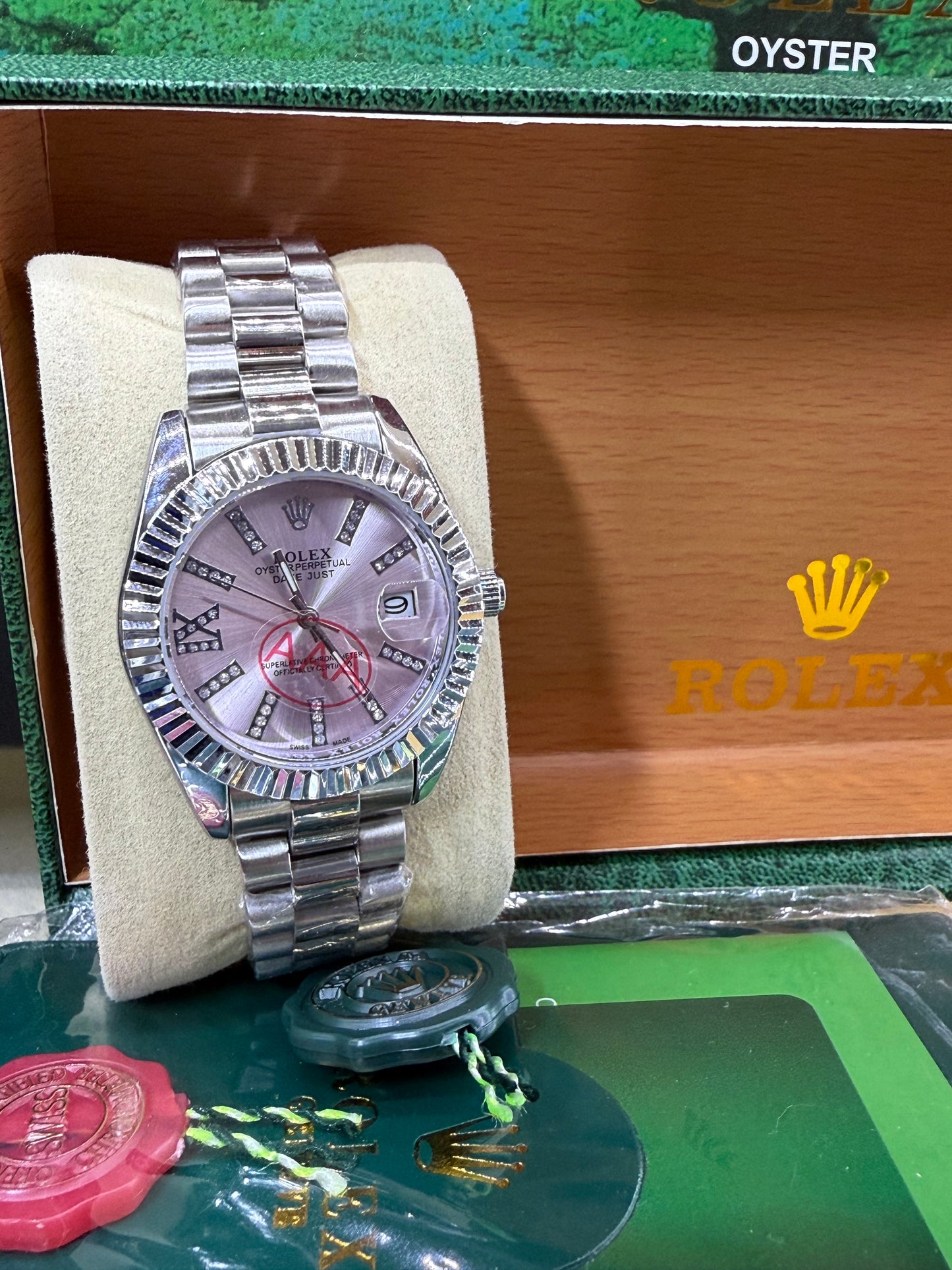 Date just 36mm pink arabic dial