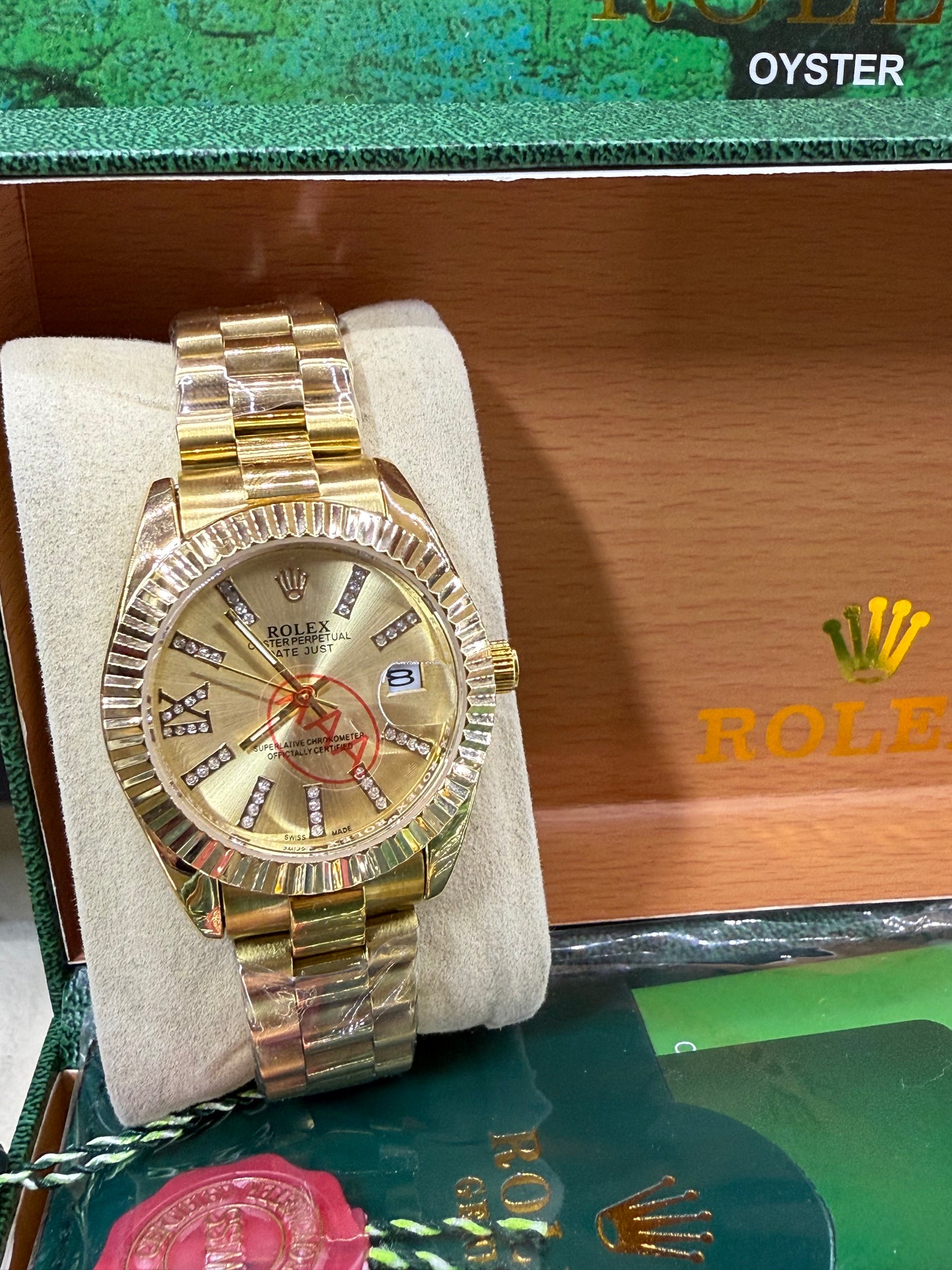 Date just 36mm full gold arabic dial