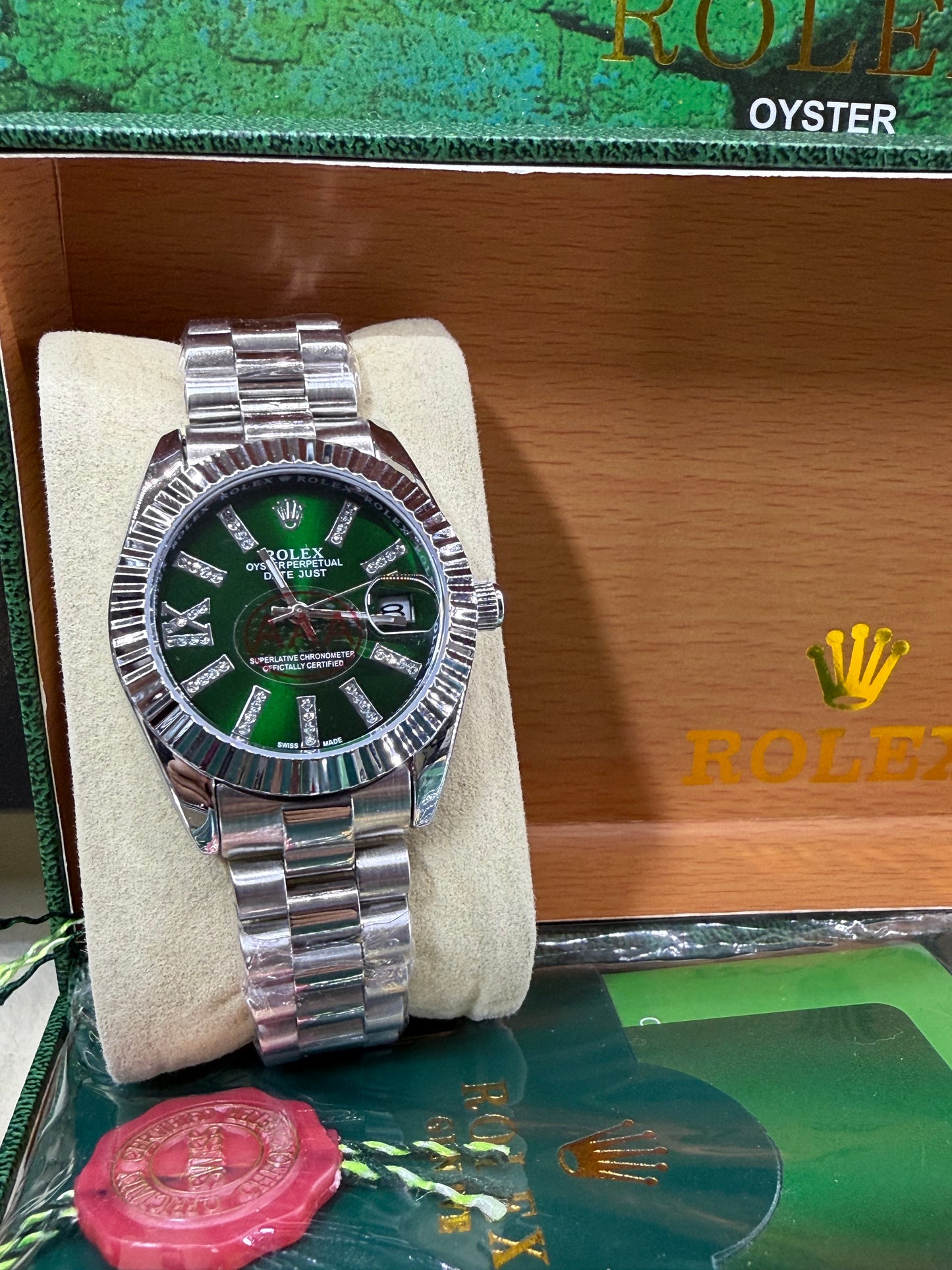Date just 36mm green arabic dial