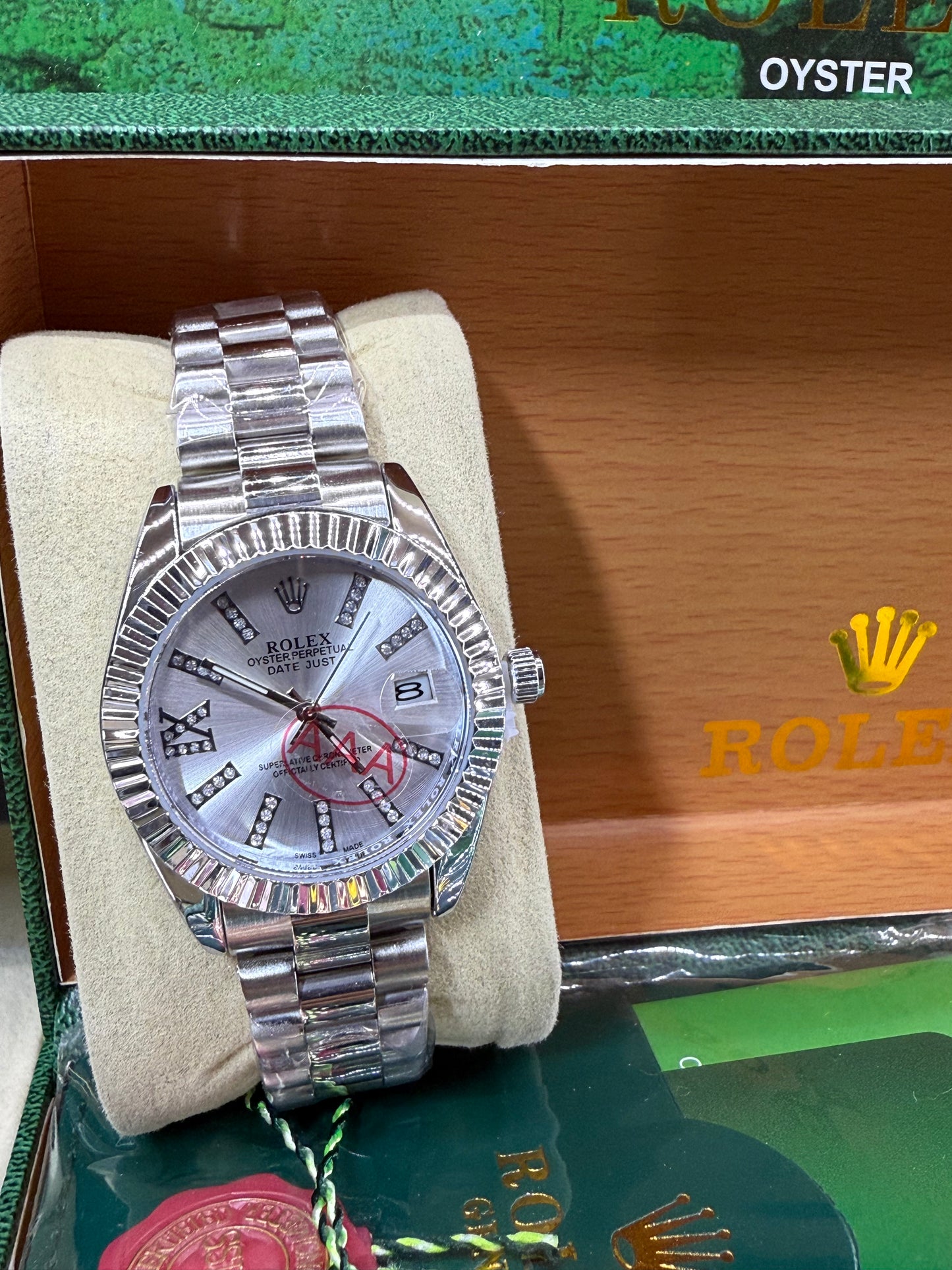 Date just 36mm silver arabic dial