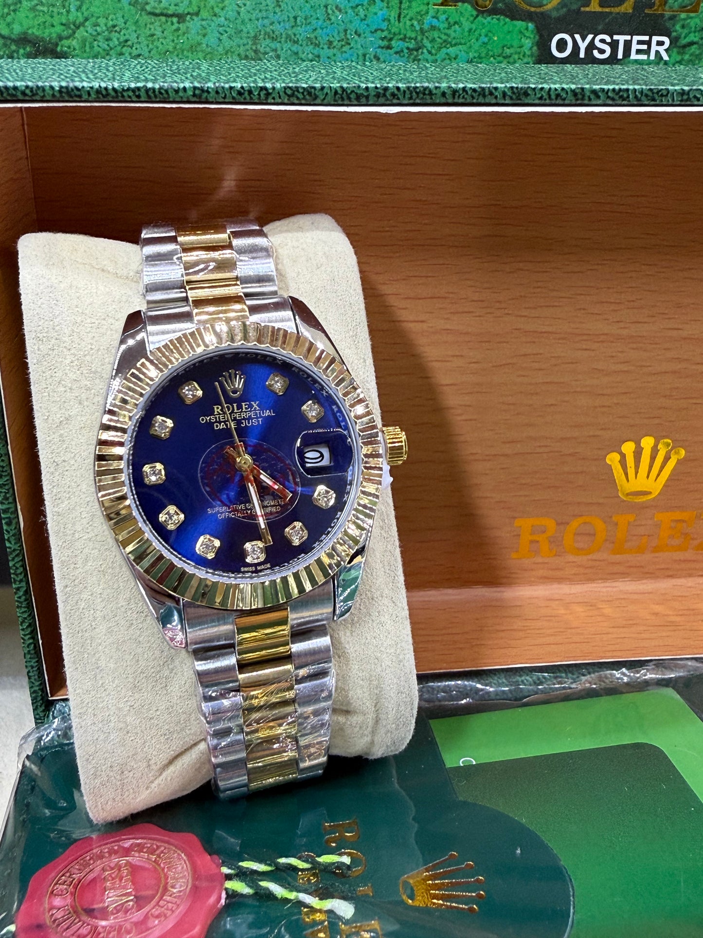 Date just 36mm two tone blue diamond