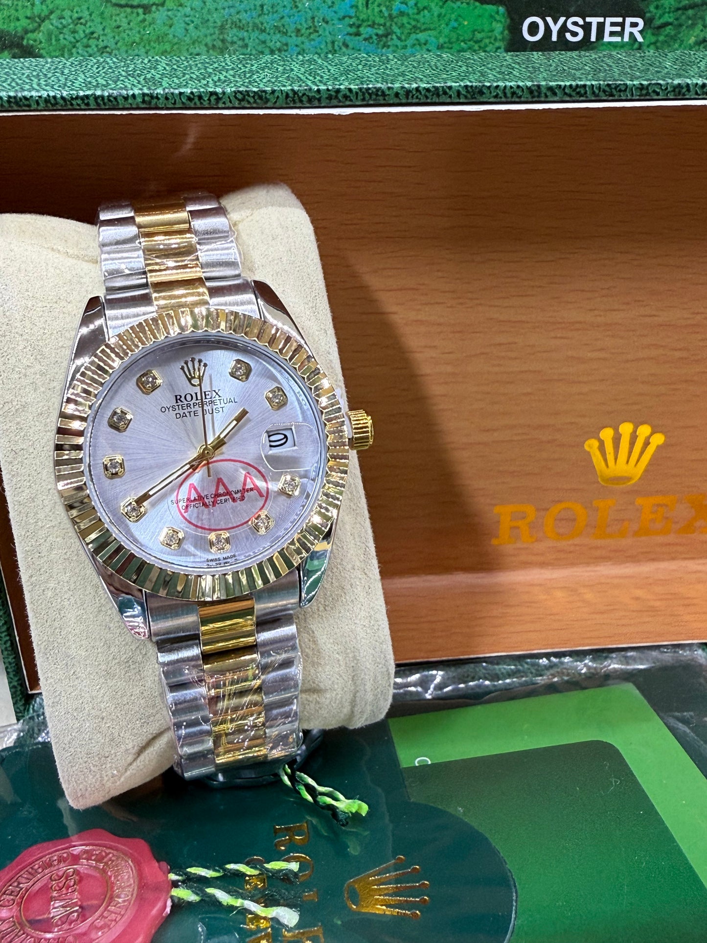 Date just 36mm two tone silver diamond dial