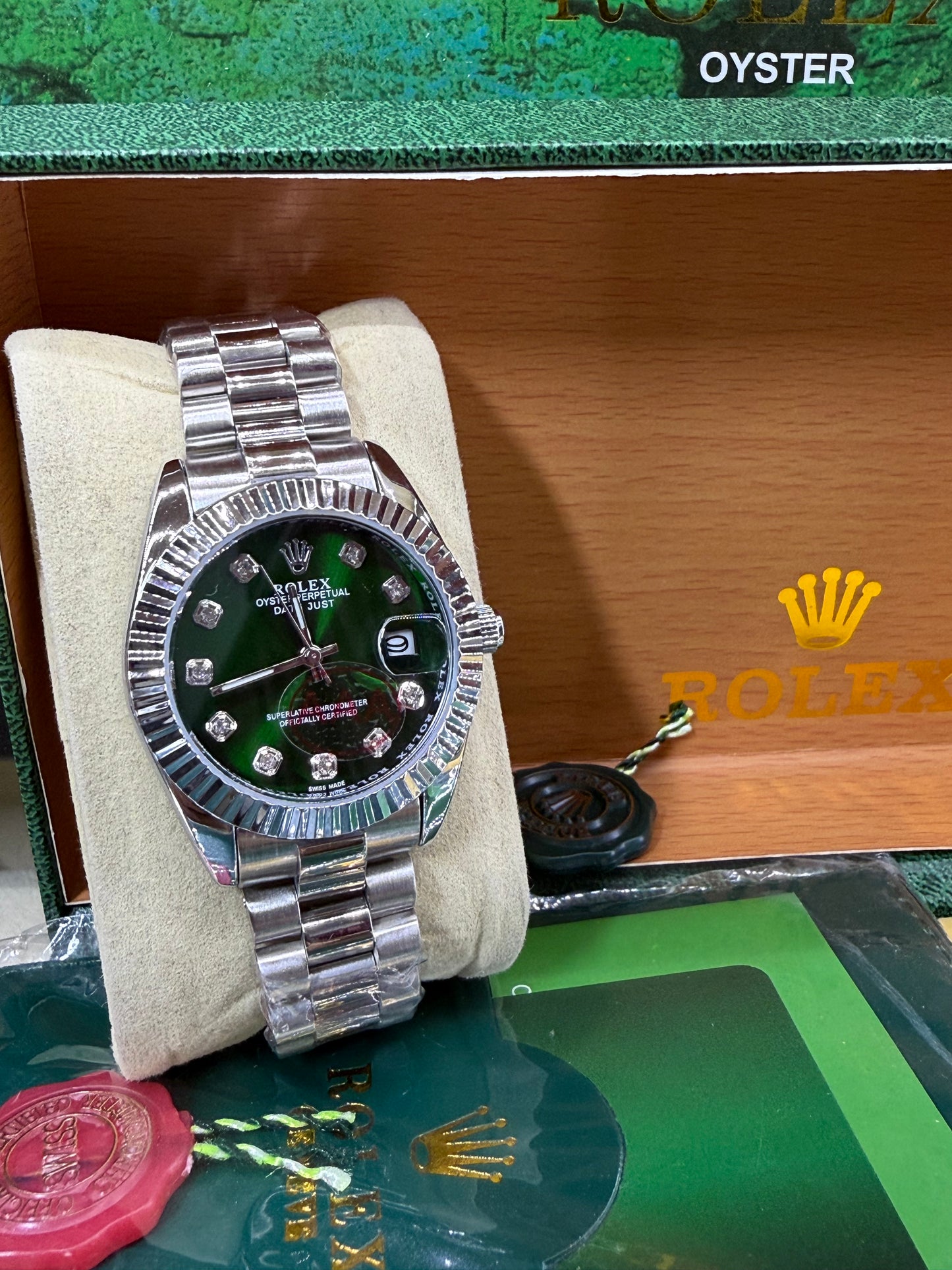Date just 36mm green diamond dial