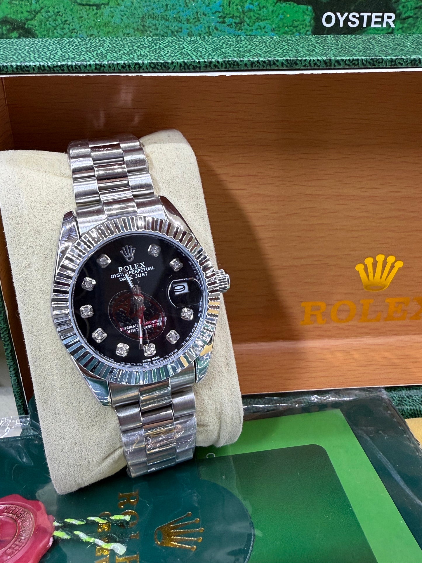 Date just 36mm black diamond dial