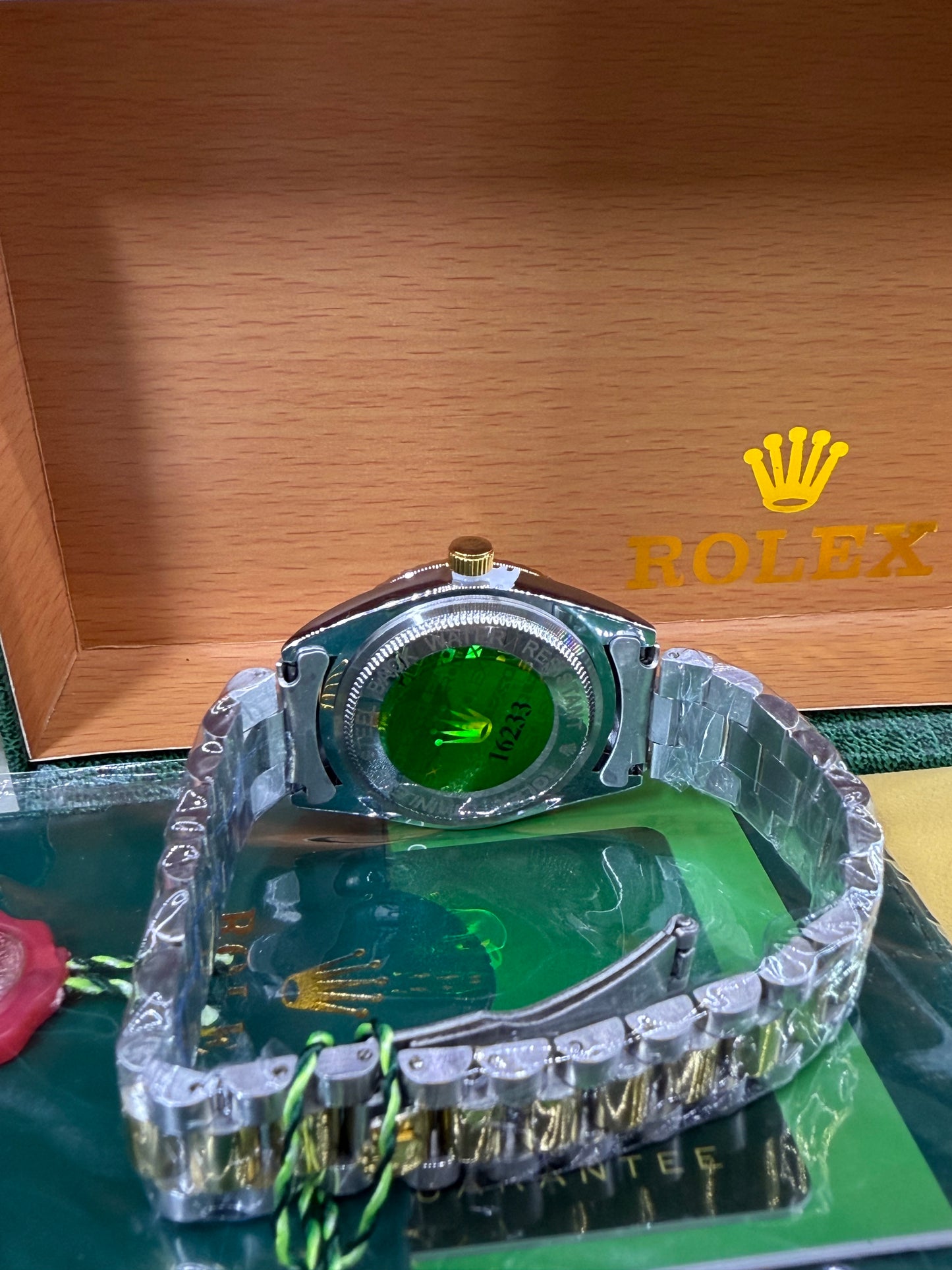 Date just 36mm two tone green diamond dial