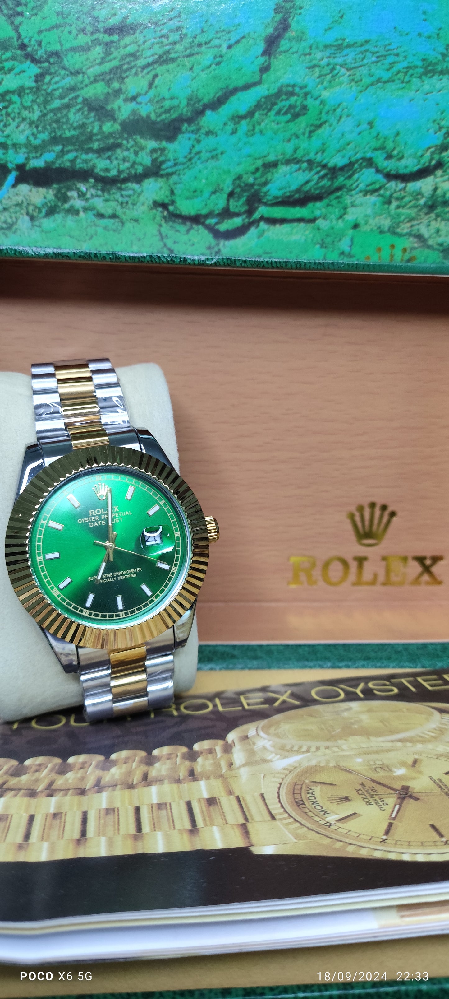 Date just green dial