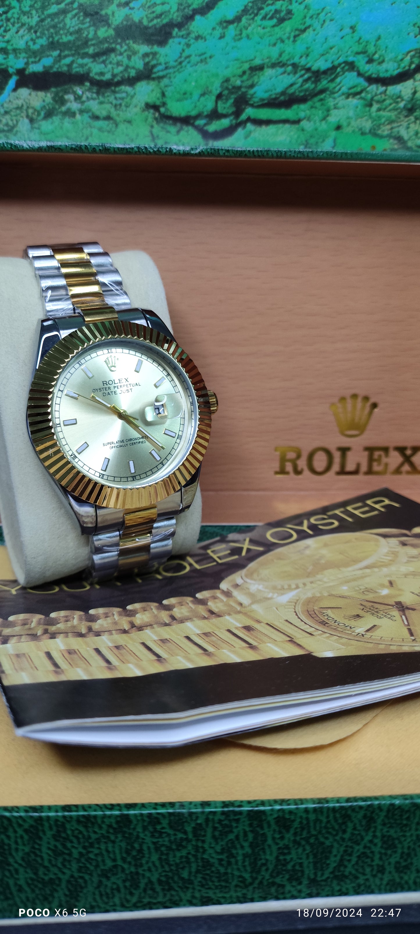 Date just two tone gold dial