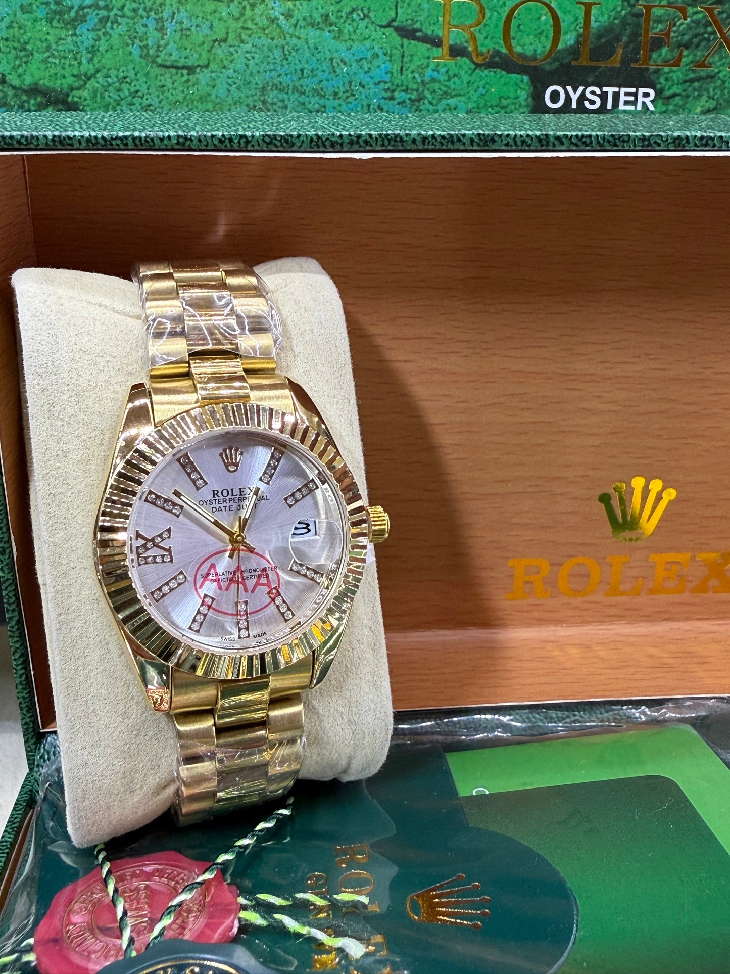 Date just 36mm gold silver Arabic dial