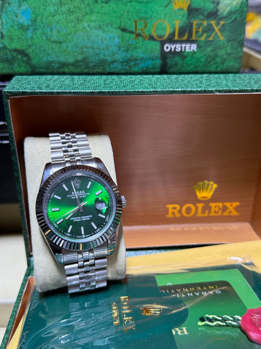 Date just 41mm steel green dial