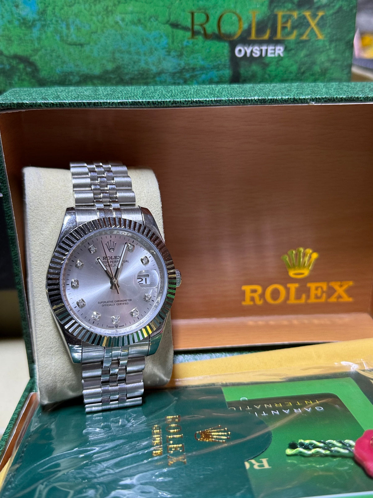 Date just 41mm diamond silver dial